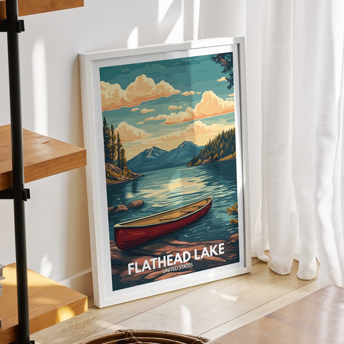 Flathead Lake Print United States Flathead Lake Poster United States Travel Poster Natural Lake Wall Art Lake View Art Decor