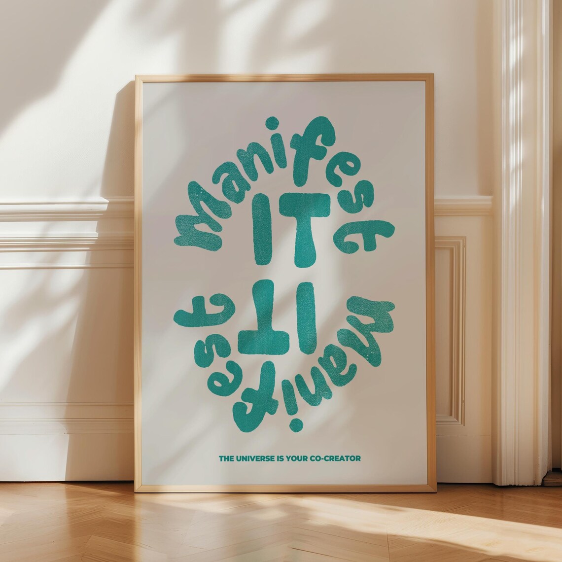 Manifest It Green Retro Typography Universe Co-Creator Quote Poster