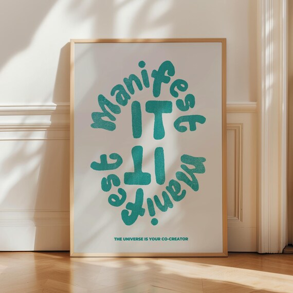 Manifest It Green Retro Typography Universe Co-Creator Quote Poster