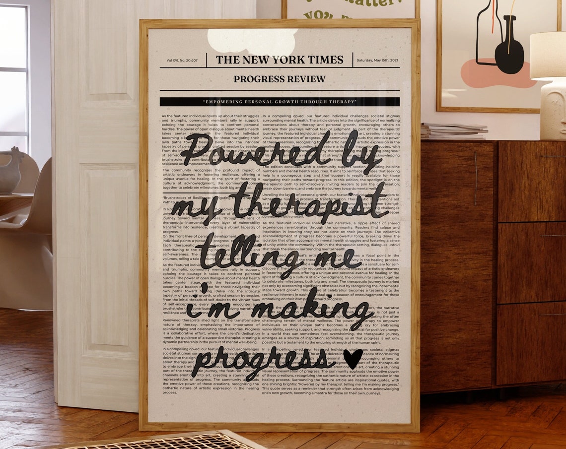 Powered By My Therapist Funny Newspaper Progress Quote Poster