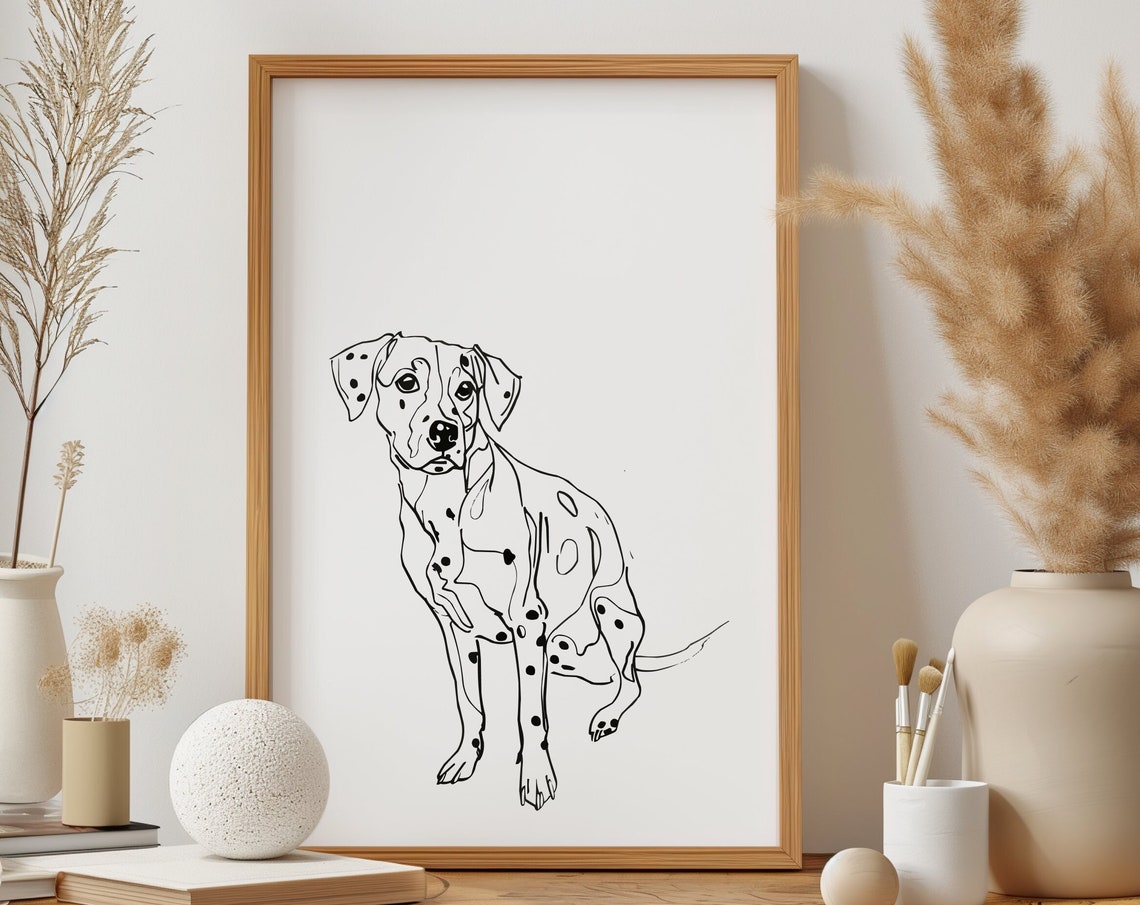 Dalmatian Sitting Spotted Cheerful Line Drawing Art Portrait Poster