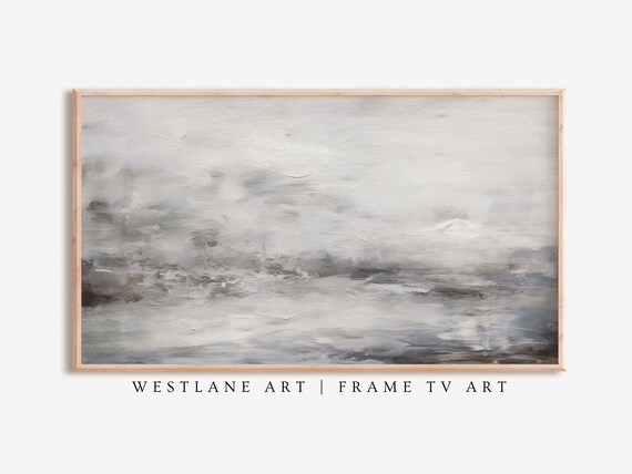 Modern Muted White Coastal Abstract Seascape Painting Wall Art