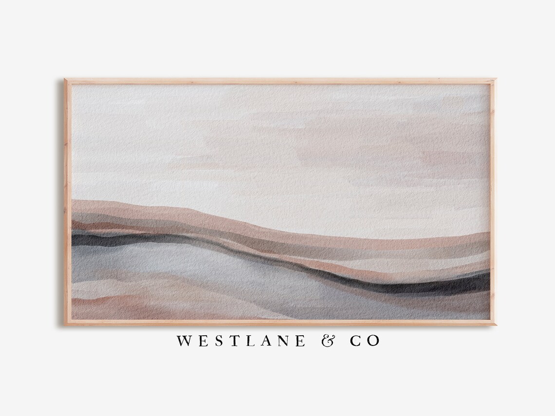 Neutral Abstract Coastal Painting Soft Beige Blush Waves Wall Art Poster
