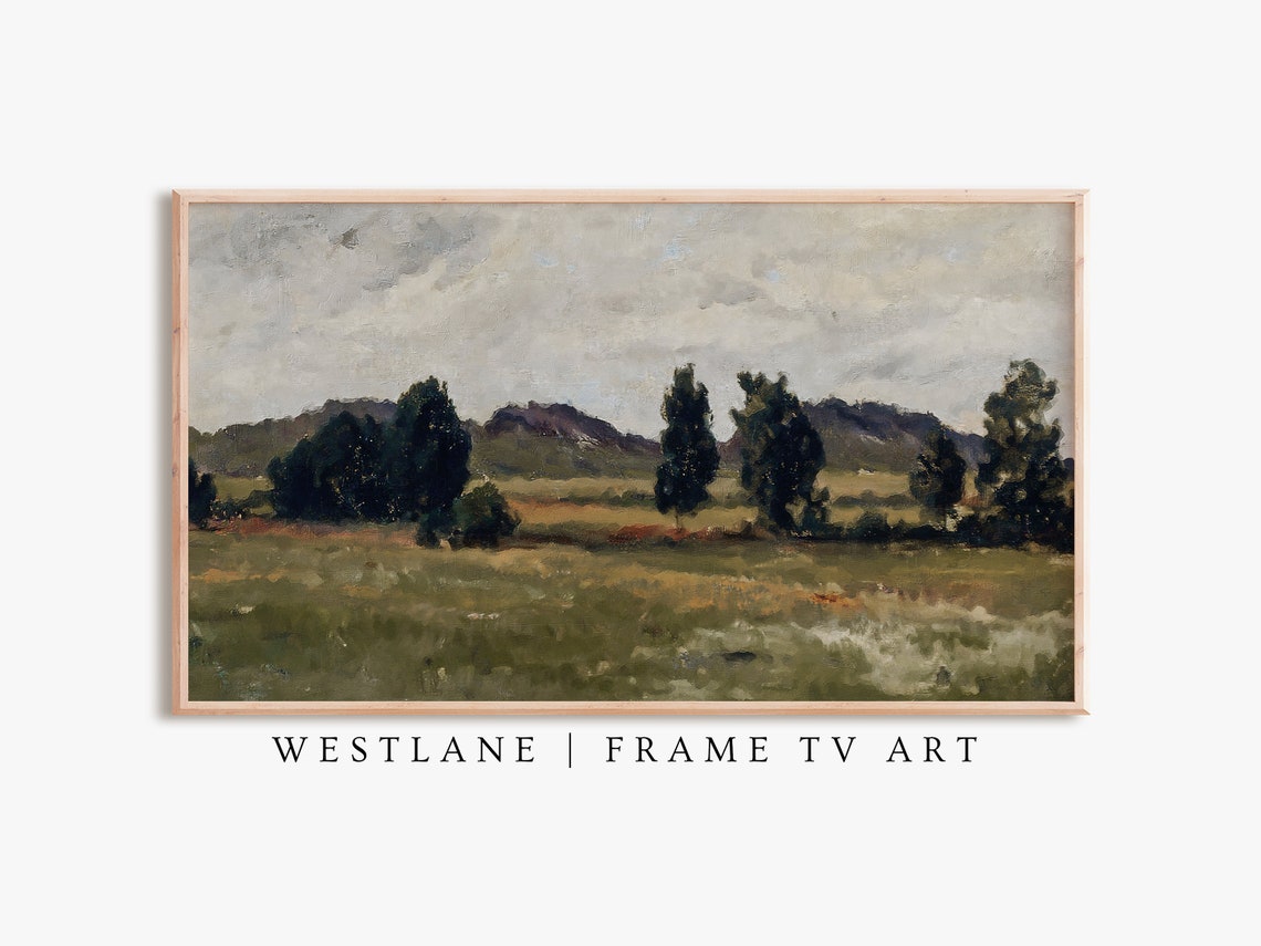 Moody Country Landscape Dark Green Fields Hills Painting Poster