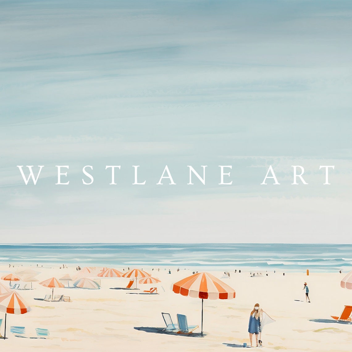 Modern Beach Coral Umbrellas Summer Coastal Painting Wall Art - Image 3