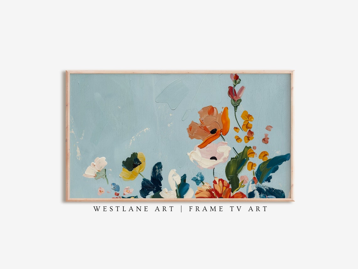 Blue Abstract Botanical Floral Painting Modern Flower Scene Poster