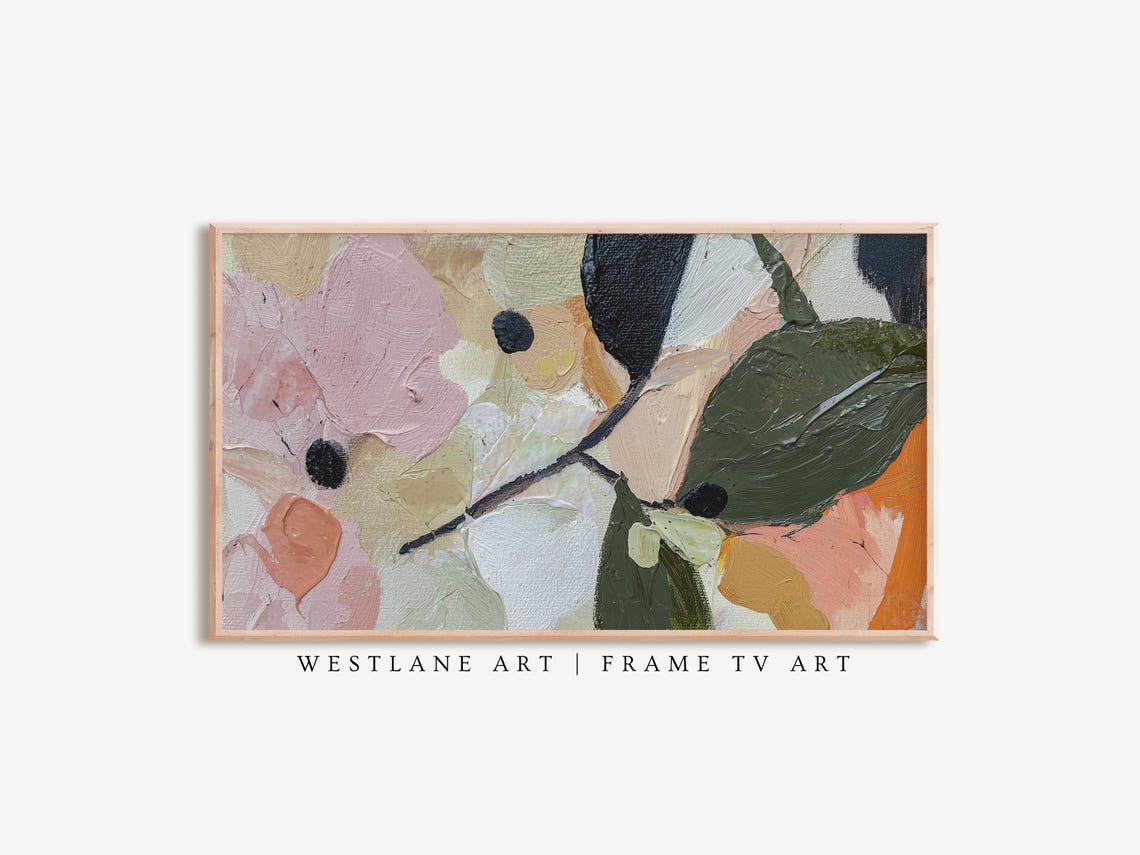 Abstract Botanical Impasto Pink Orange Green Leaves Floral Poster