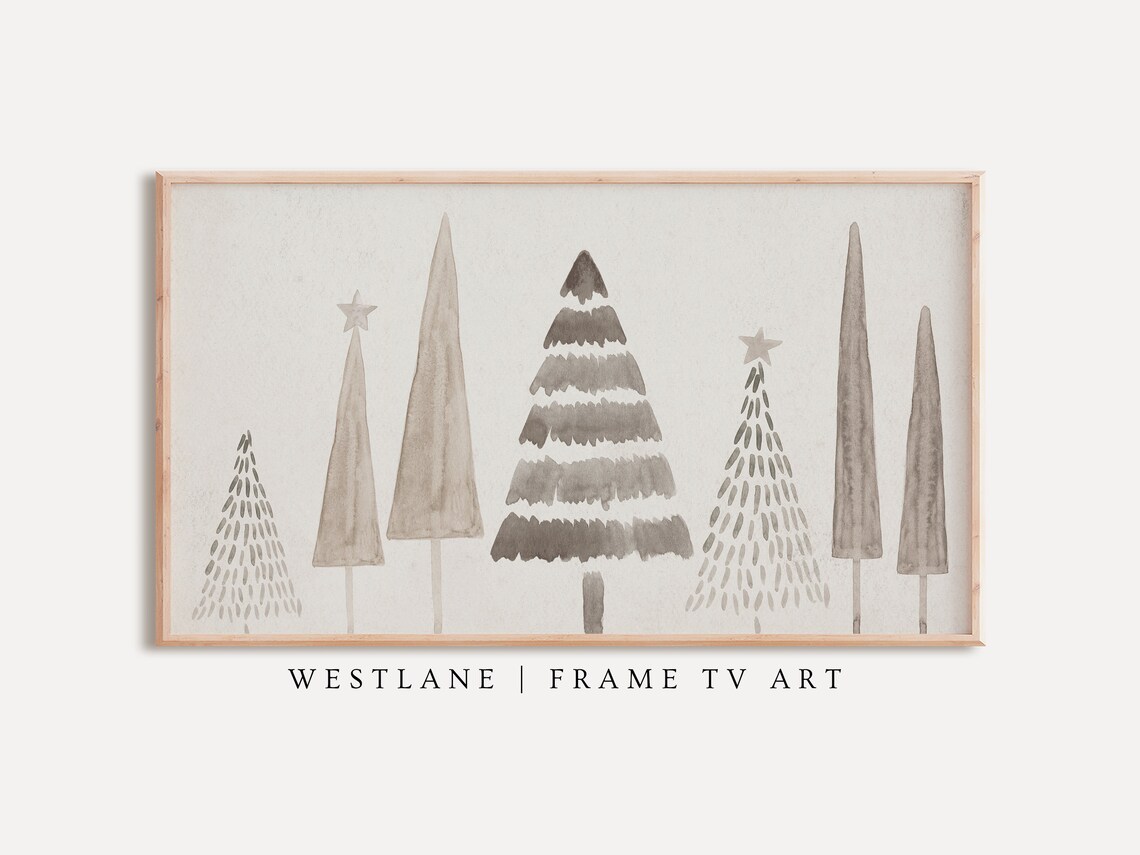 Neutral Winter Trees, Scandi Holiday Art Print