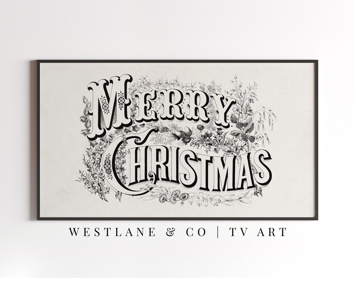 Vintage Merry Christmas Typography Farmhouse Holiday Art Poster
