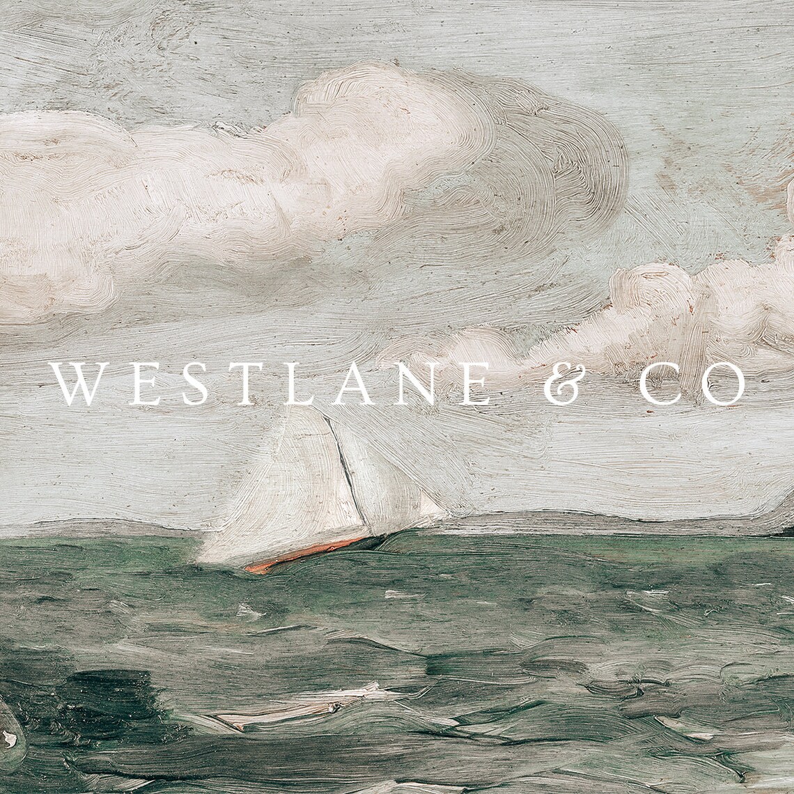 Vintage Seascape Painting Sailboat Rocky Cliffs Green Sea Clouds Wall Art Poster - Image 2