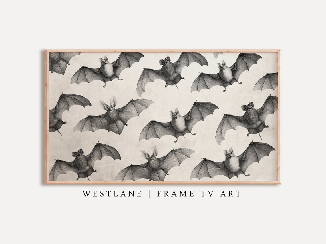 Vintage Bat Illustration Pattern Flying Bats Gothic Halloween Wall Art