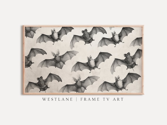 Vintage Bat Illustration Pattern Flying Bats Gothic Halloween Wall Art