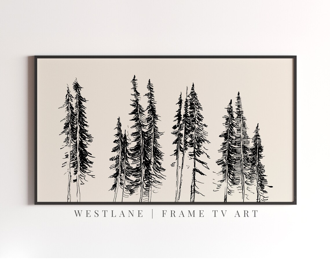 Neutral Minimalist Forest Sketch, Rustic Winter - Image 2