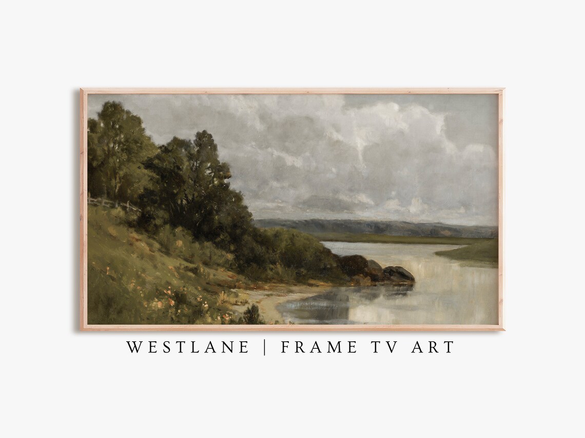 Country Landscape Painting Riverside Trees Vintage Art Print Poster