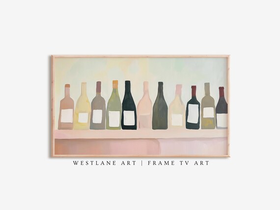 Modern Minimalist Wine Bottles Row Pastel Bar Cart Kitchen Wall Art