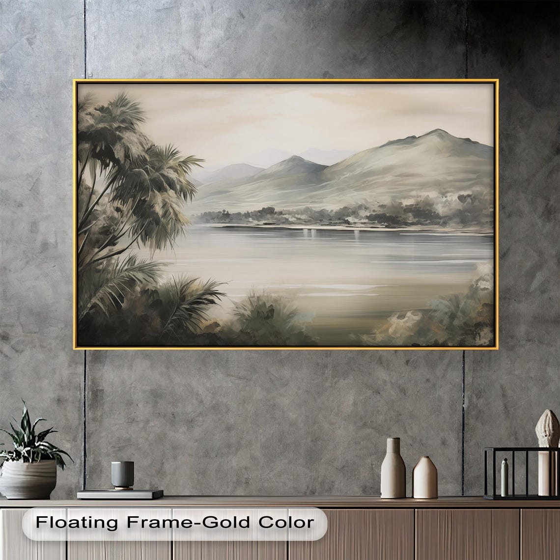 Tropical Lake Nature-Inspired Landscape Art Print - Image 3