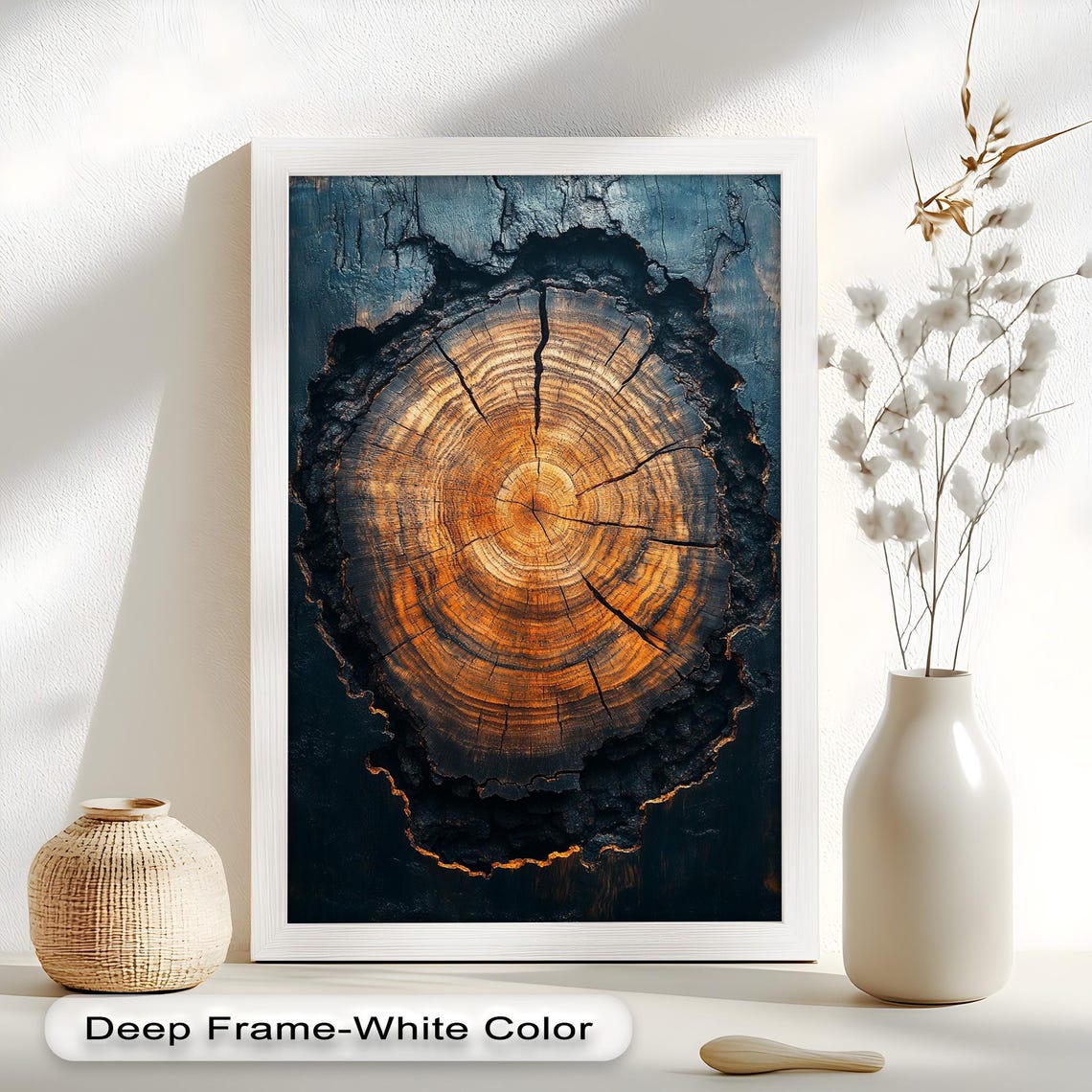 Tree Ring Oil Painting On Wood, Rustic Nature Decor - Image 2