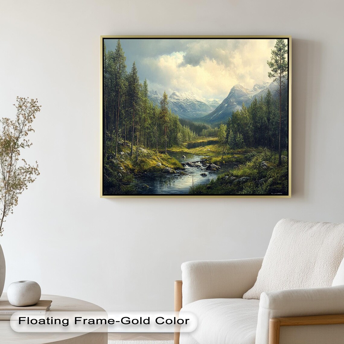 Mountain Forest, Serene River Landscape Art Print - Image 4