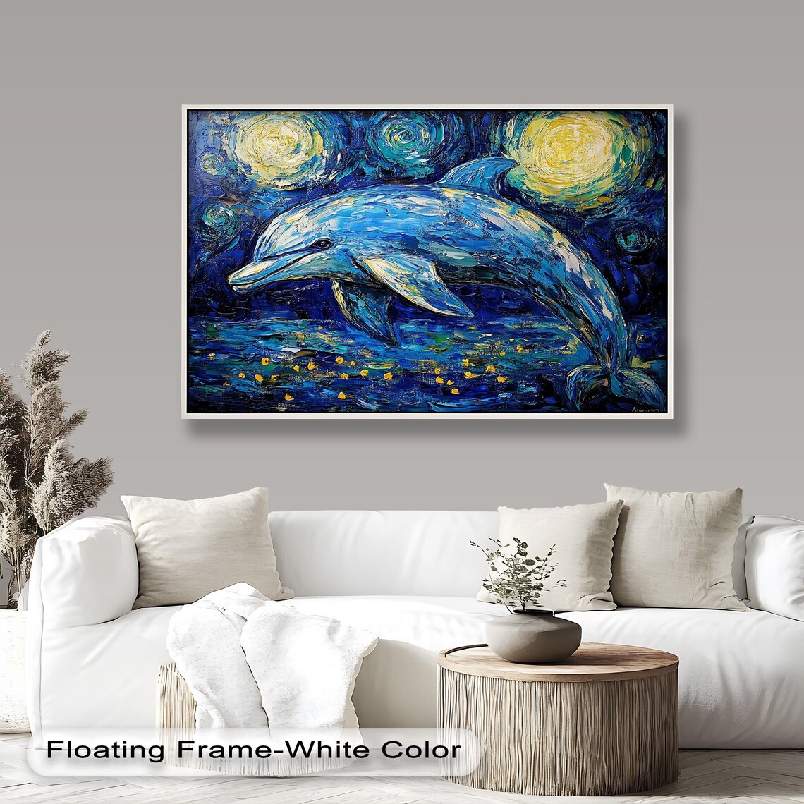 Starry Dolphin, Vibrant Ocean Night Scene - Image 5