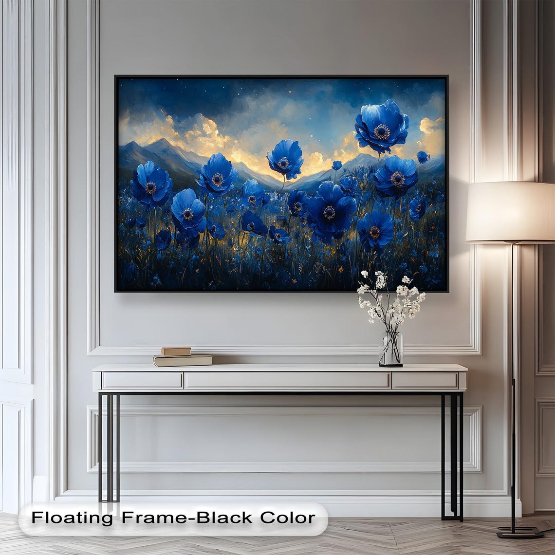 Blue Poppy Art Print, Serene Mountain Landscape - Image 2