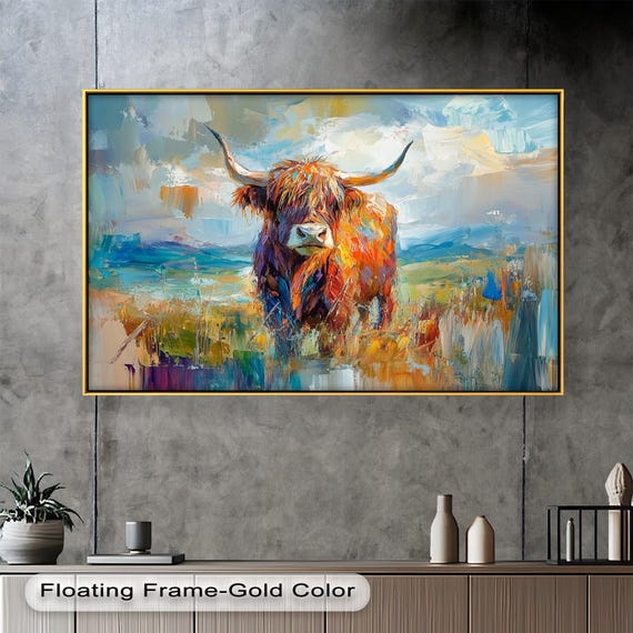 Highland Cow Art Print, Rustic Living Room Decor