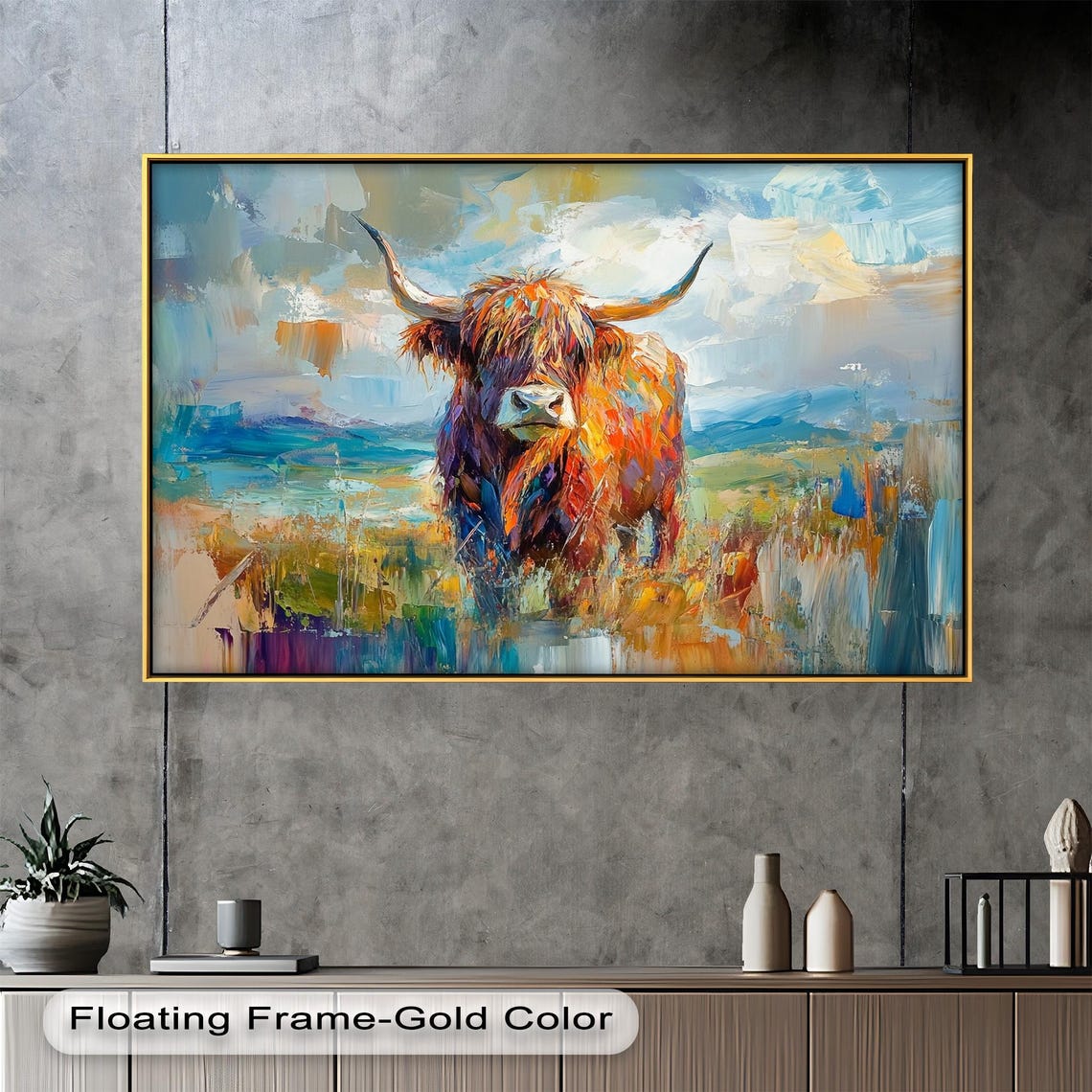 Highland Cow Art Print, Rustic Living Room Decor
