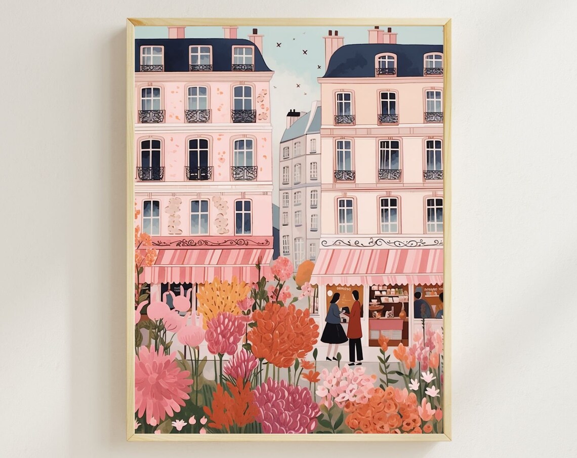Paris Flower Market Vintage Travel Poster