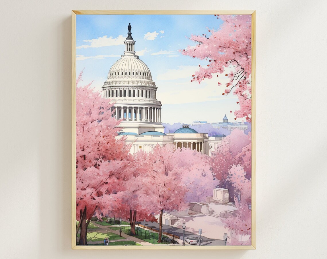 Washington DC Watercolor Giclee Art Print, US Capitol