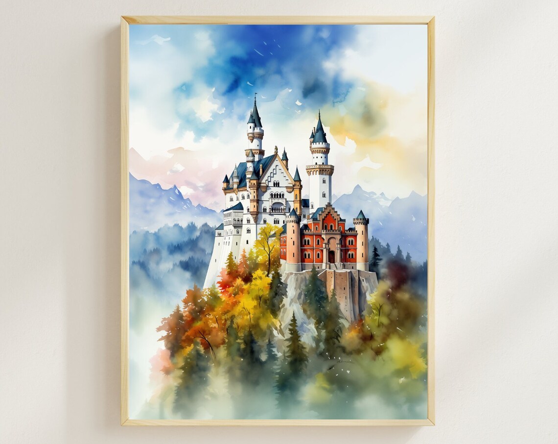 Neuschwanstein Castle Watercolor Travel Poster