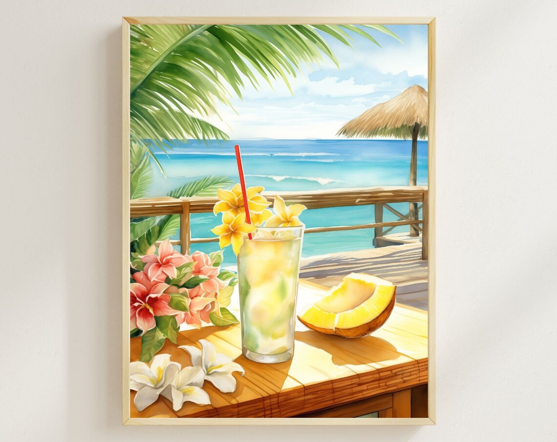 Hawaiian Cocktail Tropical Beach Scene Art Print