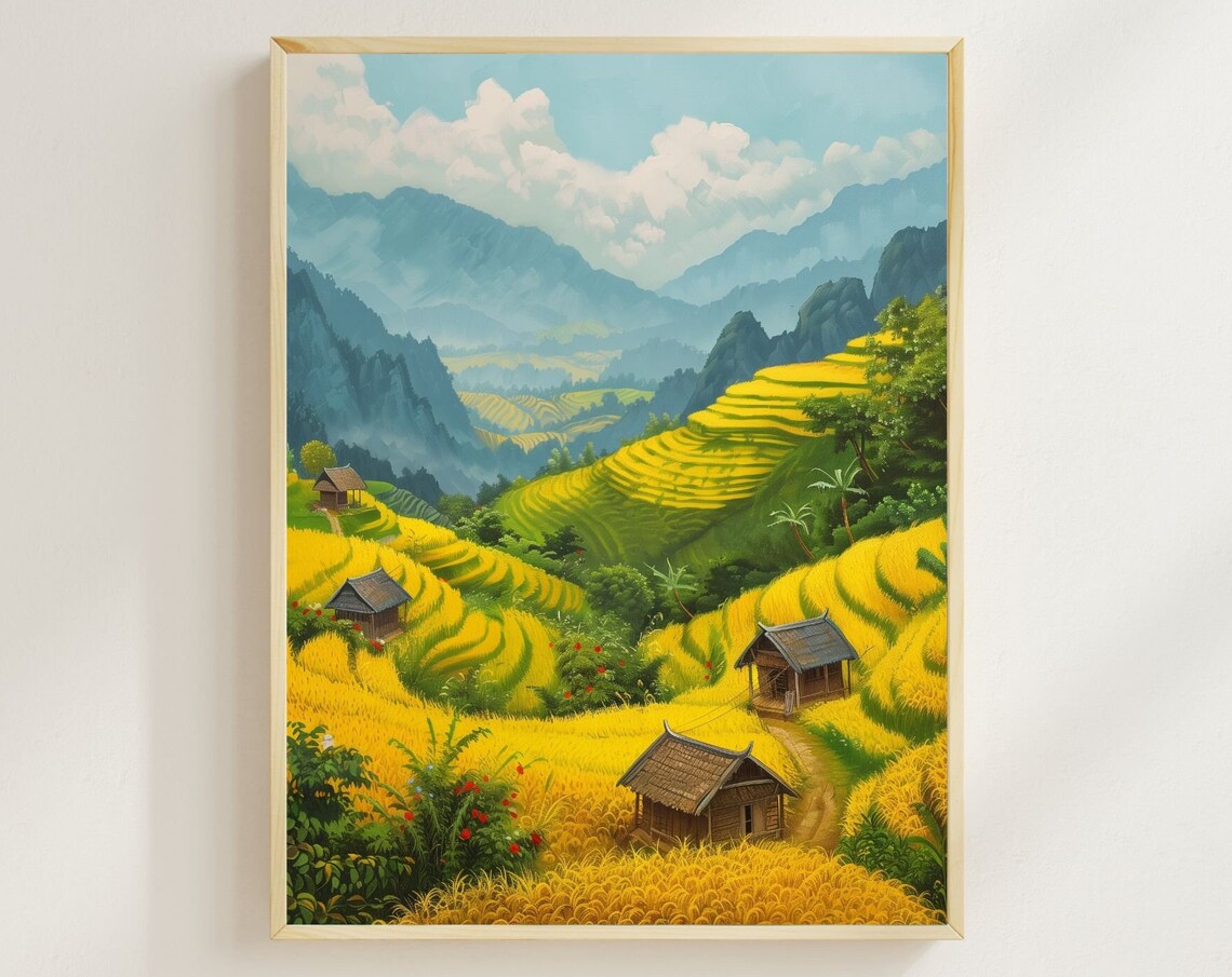 Sapa Vietnam Yellow Terraced Rice Field Travel Poster