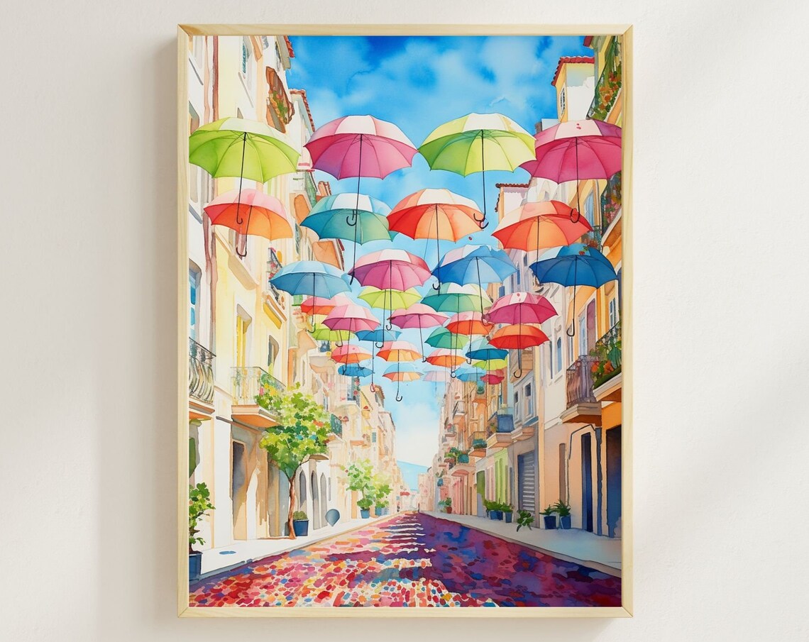 Agueda Portugal Umbrella Street Travel Poster