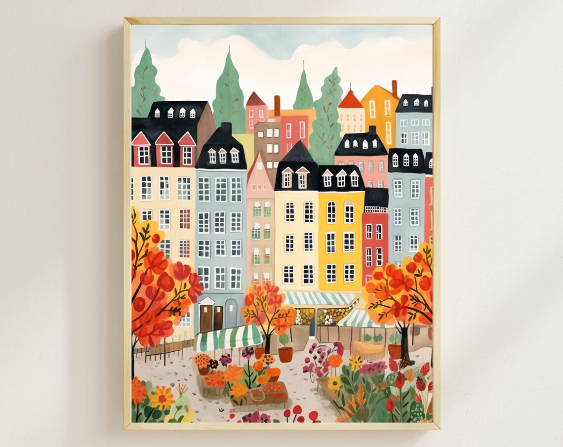 Copenhagen Flower Market Watercolor Travel Poster