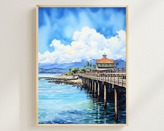 Santa Barbara Stearns Wharf Watercolor California Coast Poster