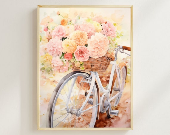 Watercolor Floral Bike Vintage Bicycle Art Print