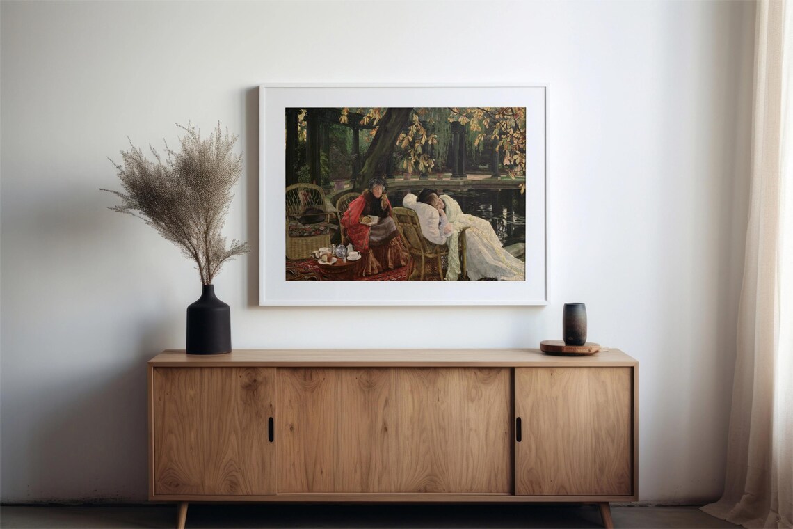 Vintage Autumn Women in Park Two Ladies Relaxing by the Pond Poster - Image 2