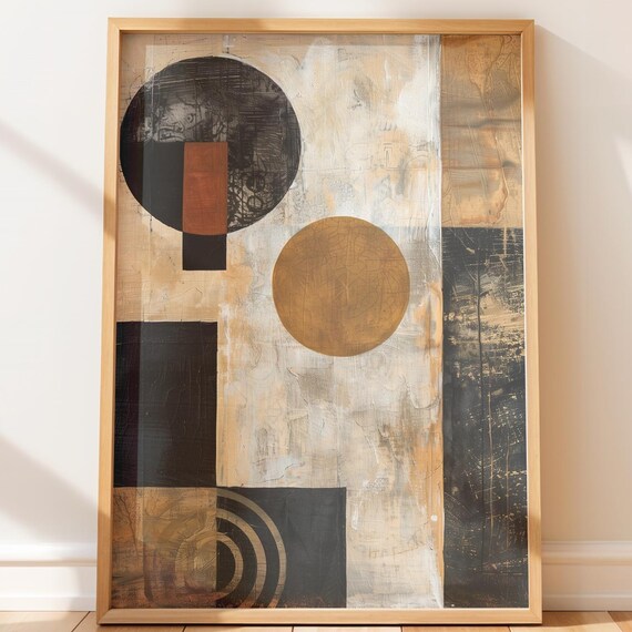 Abstract Geometric Art Print Earthy Rustic Shapes Neutral Wall Decor