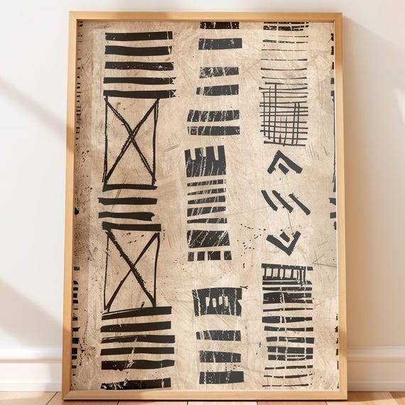 Primitive Markmaking Pattern Art Neutral Minimalist Wall Decor Rustic Tribalinspired Design Handdrawn Tribal