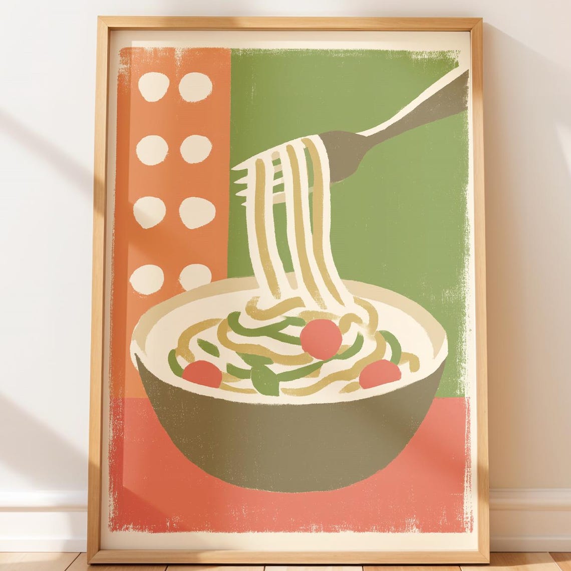 Retro Spaghetti Bowl Print Cozy Kitchen Noodle Illustration
