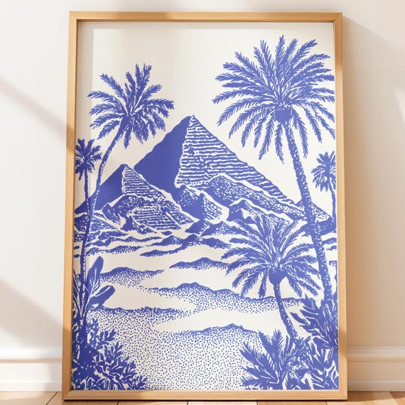 Egypt Pyramid Travel Poster Blue Desert Art Print