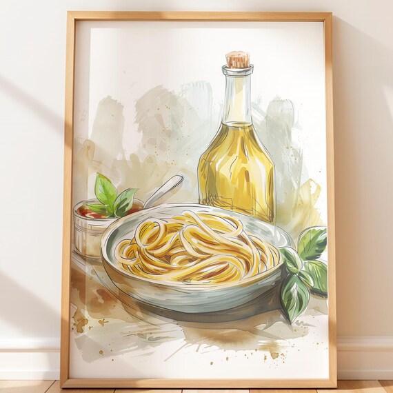 Rustic Italian Pasta Still Life Watercolor Kitchen Art Poster