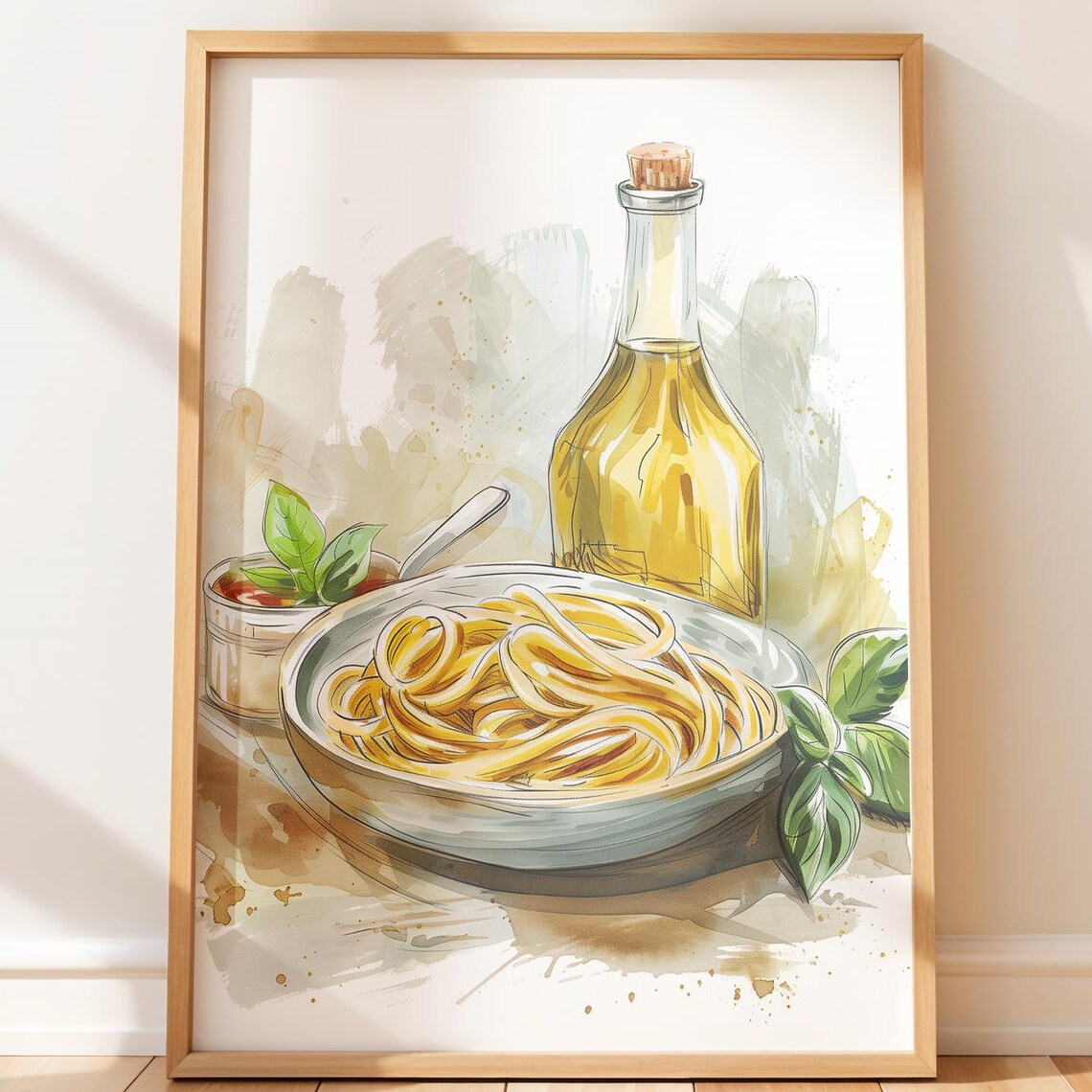 Rustic Italian Pasta Still Life Watercolor Kitchen Art Poster