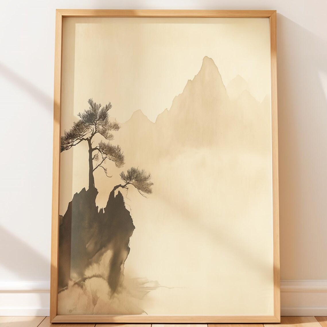 Japanese Ink Misty Mountains Pine Trees Zen Landscape Art Poster