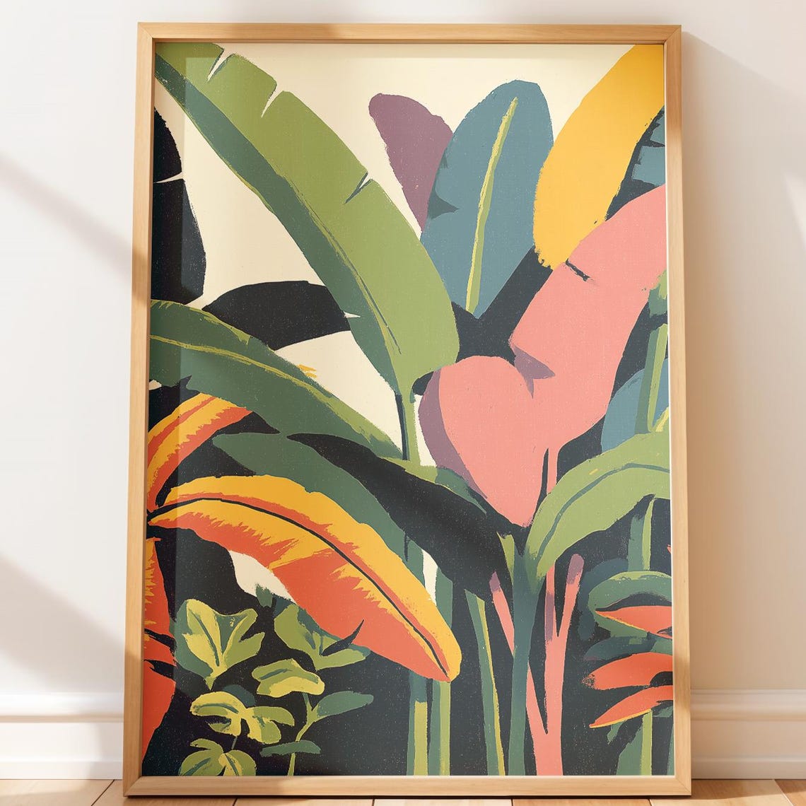 Large Tropical Banana Leaves in Bold Colors Botanical Wall Art