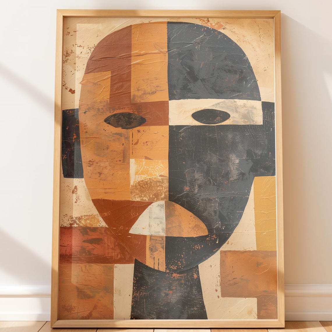 Primitive Geometric Face Split Color Retro Modern Art Poster