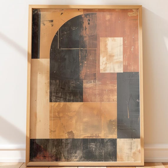Rustic Modern African Abstract Art Print Earthy Geometric Composition Warm Neutral Wall Decor