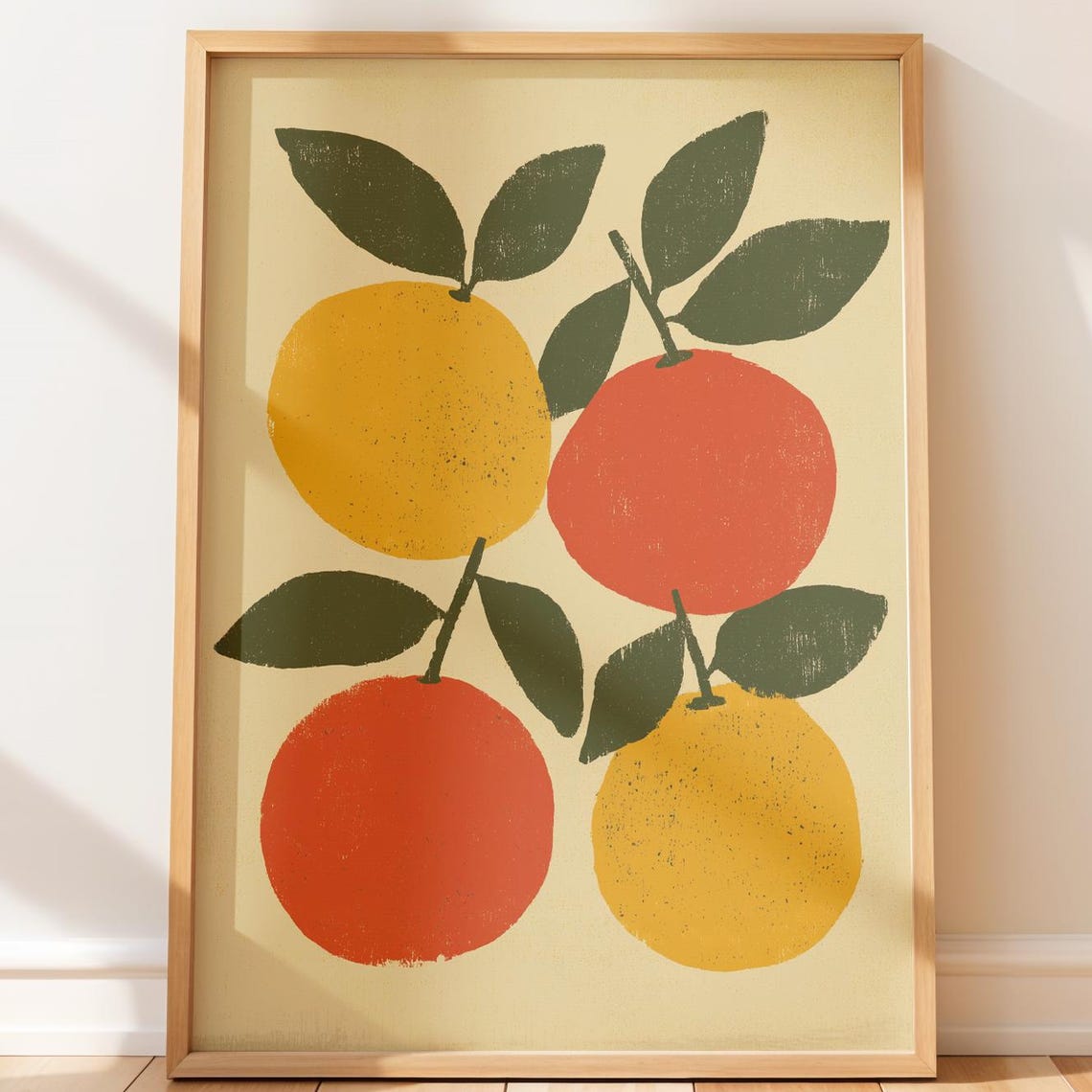 Peach Cluster Art Soft Pastel Botanical Illustration Minimalist Wall Decor Modern Kitchen