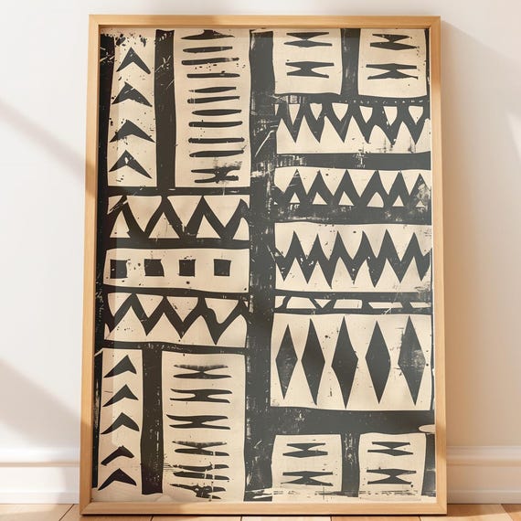 Mudclothinspired Wall Art Minimalist Tribal Pattern Geometric Boho Decor Modern Monochrome Design
