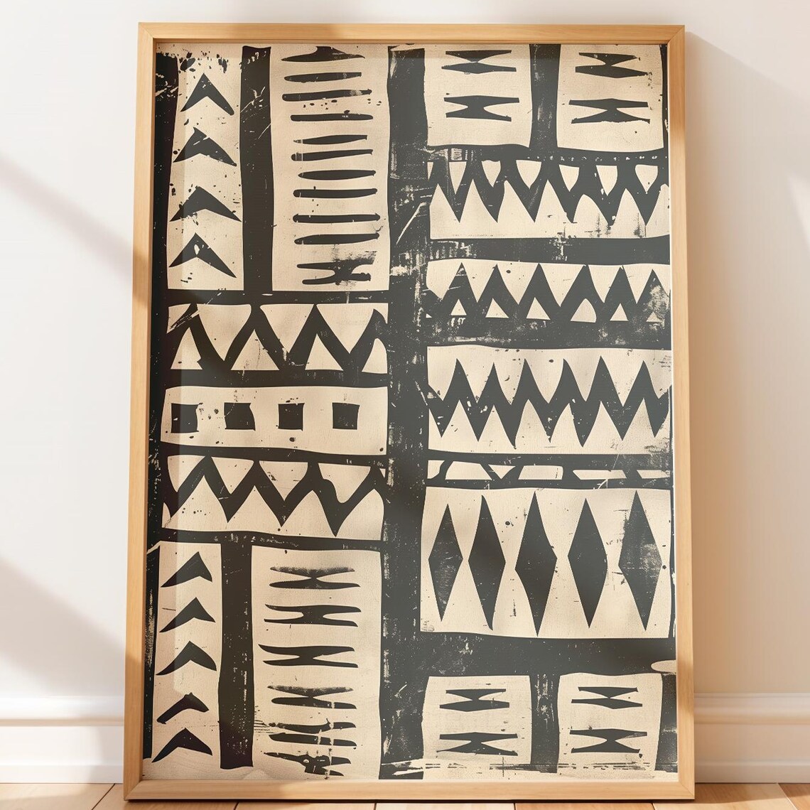 Mudcloth Tribal Pattern Black White Geometric Folk Art Poster