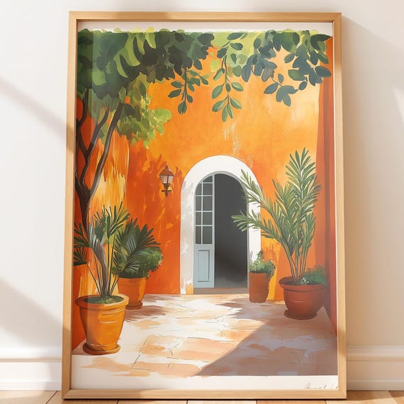 Mediterranean Doorway Print Warm Gouache Travel Illustration